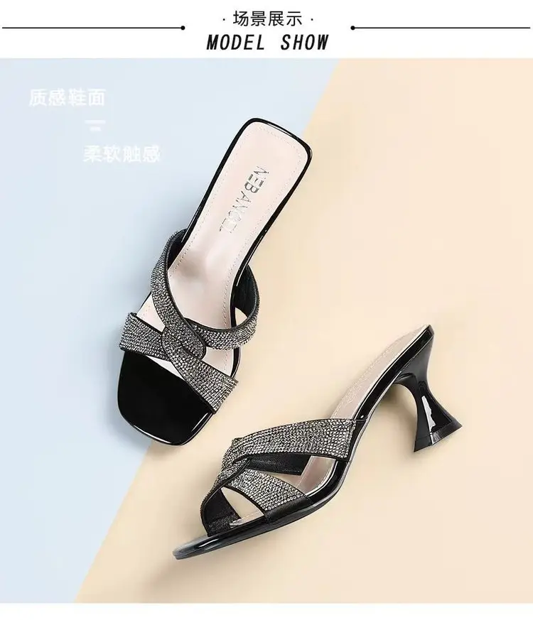 Women Rhinestone Mid Heel Sandals 2025 Summer — feature 11