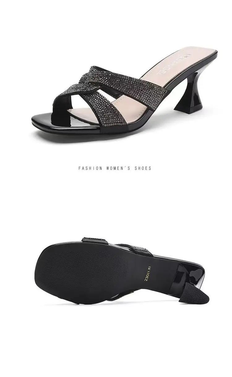 Women Rhinestone Mid Heel Sandals 2025 Summer — feature 12