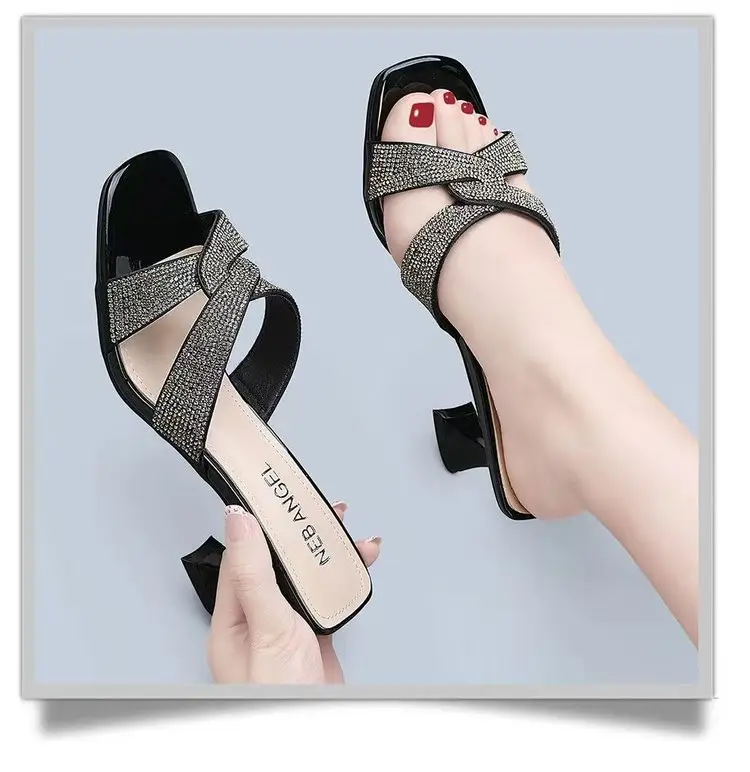 Women Rhinestone Mid Heel Sandals 2025 Summer — feature 5