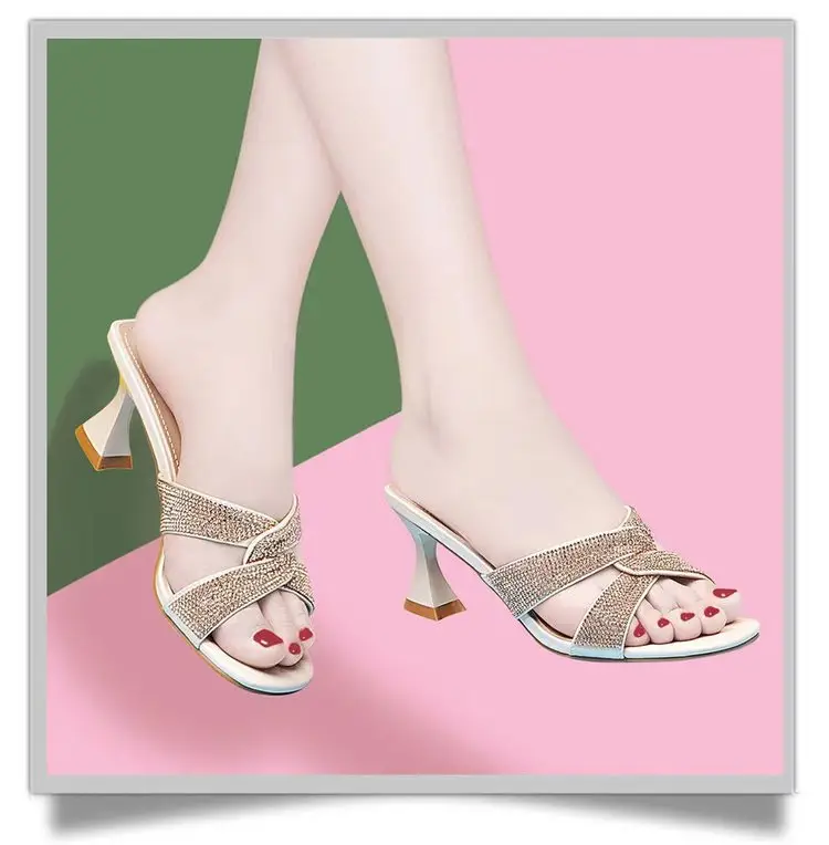 Women Rhinestone Mid Heel Sandals 2025 Summer — feature 7