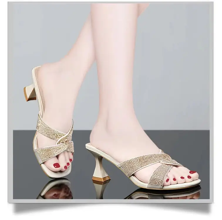 Women Rhinestone Mid Heel Sandals 2025 Summer — feature 8