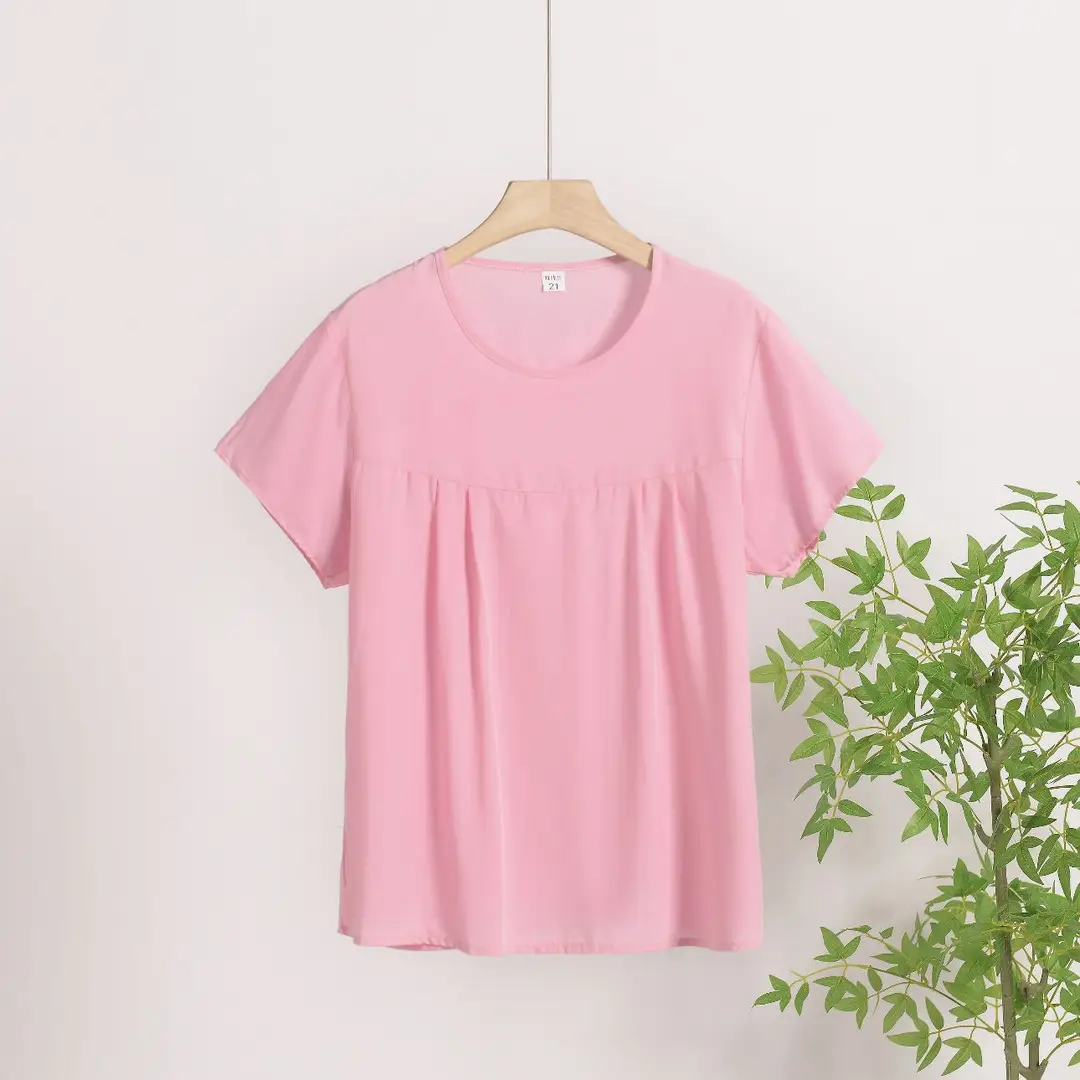 Cotton Silk Pullover T-Shirt Middle-Aged and Elderly Mother's Wear Women's Top Summer Thin Artificial Cotton Printed Loose Floral Shirt