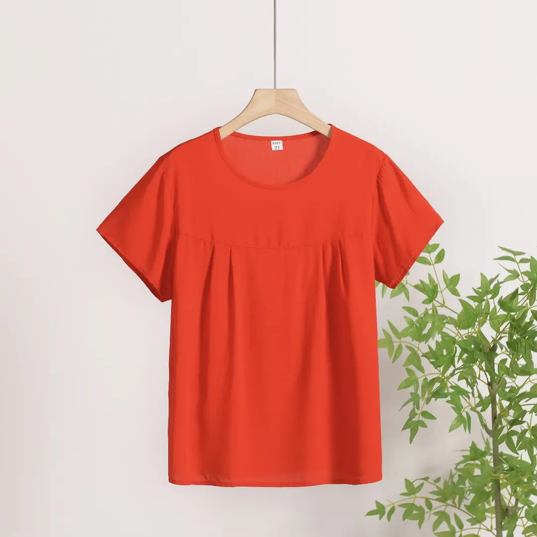 Cotton Silk Pullover T-Shirt Middle-Aged and Elderly Mother's Wear Women's Top Summer Thin Artificial Cotton Printed Loose Floral Shirt