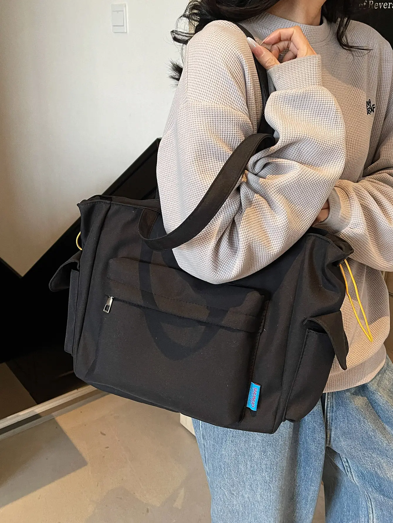 White Canvas Multi-Pocket Shoulder Bag Large Capacity — feature 50