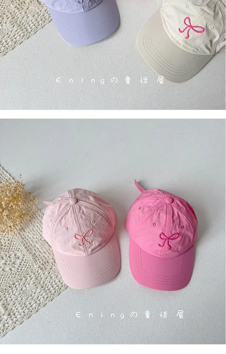 Pink Bow Baseball Cap for Girls & Babies Summer Sunscreen Cap — feature 9