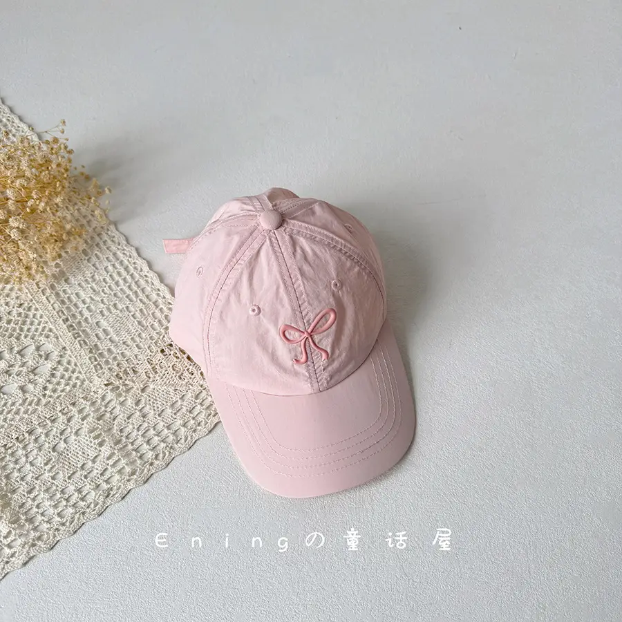 Pink Bow Baseball Cap for Girls & Babies Summer Sunscreen Cap - Image 2