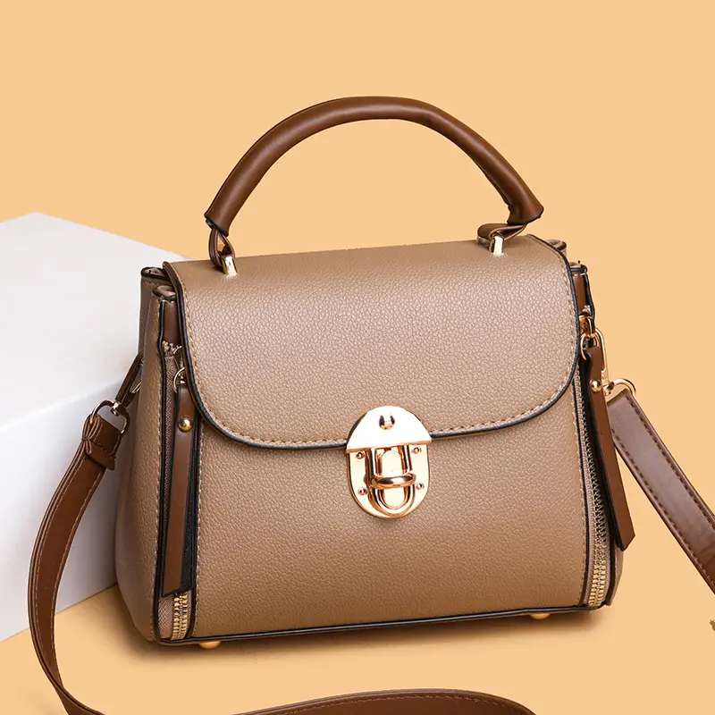 Women's Commuter Lock Bag Brown Leather Shoulder Crossbody