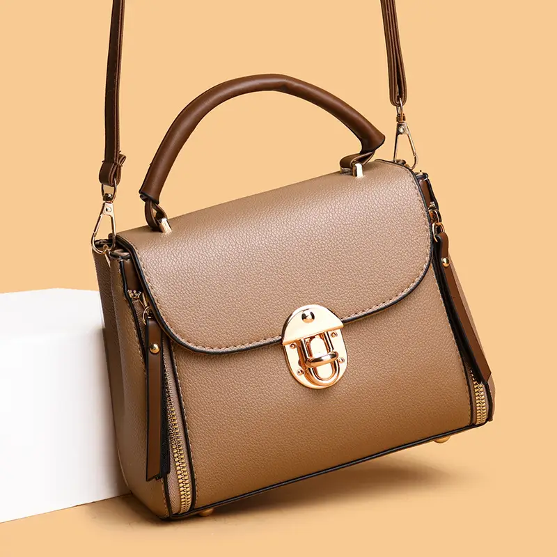 Women's Commuter Lock Bag Brown Leather Shoulder Crossbody
