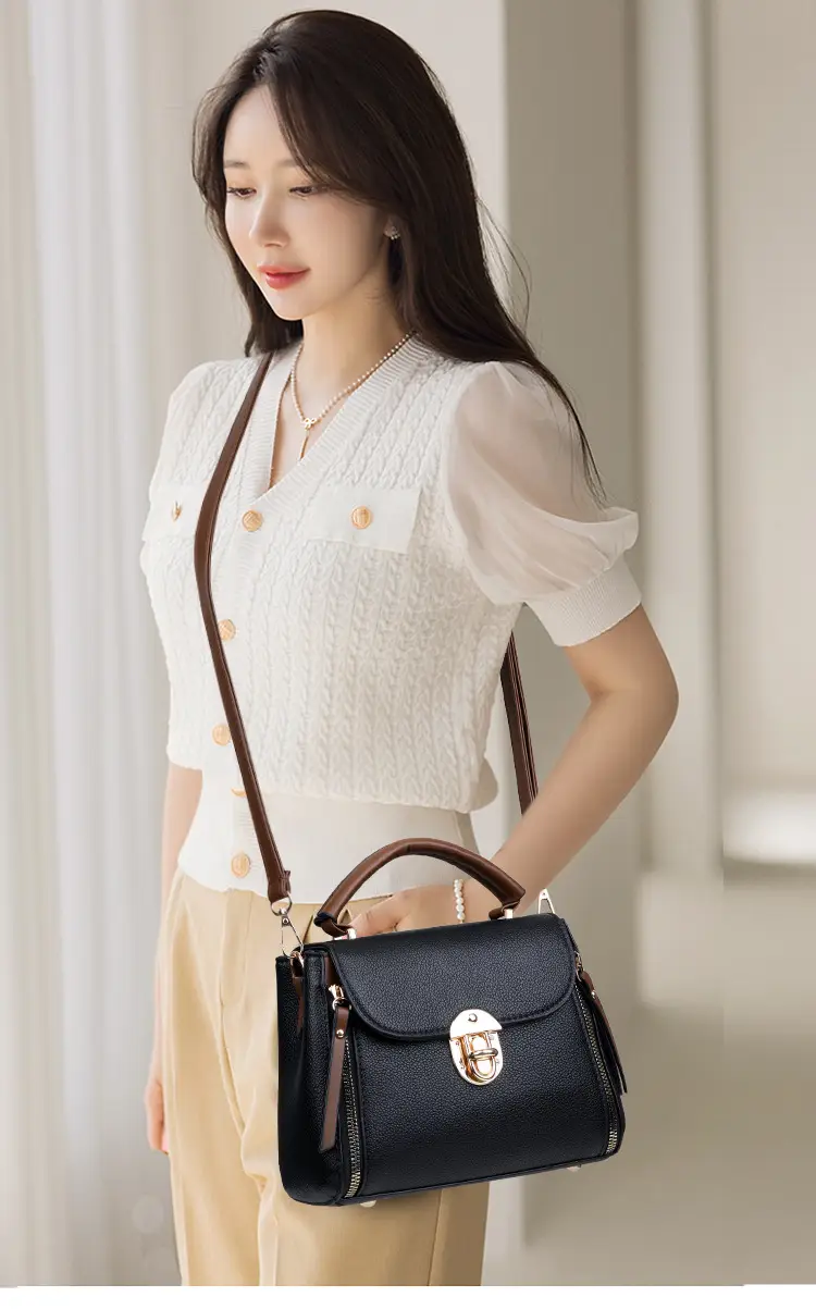 Women's Commuter Lock Bag Brown Leather Shoulder Crossbody — feature 17