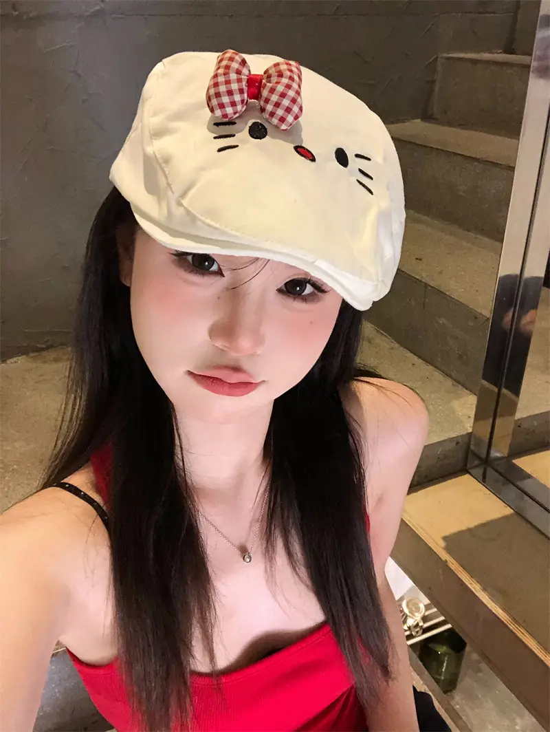 Cute Bowknot Cat Hat Women Spring Summer Japanese All-match — feature 1
