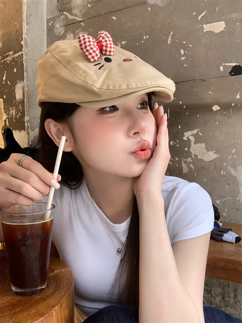 Cute Bowknot Cat Hat Women Spring Summer Japanese All-match — feature 5