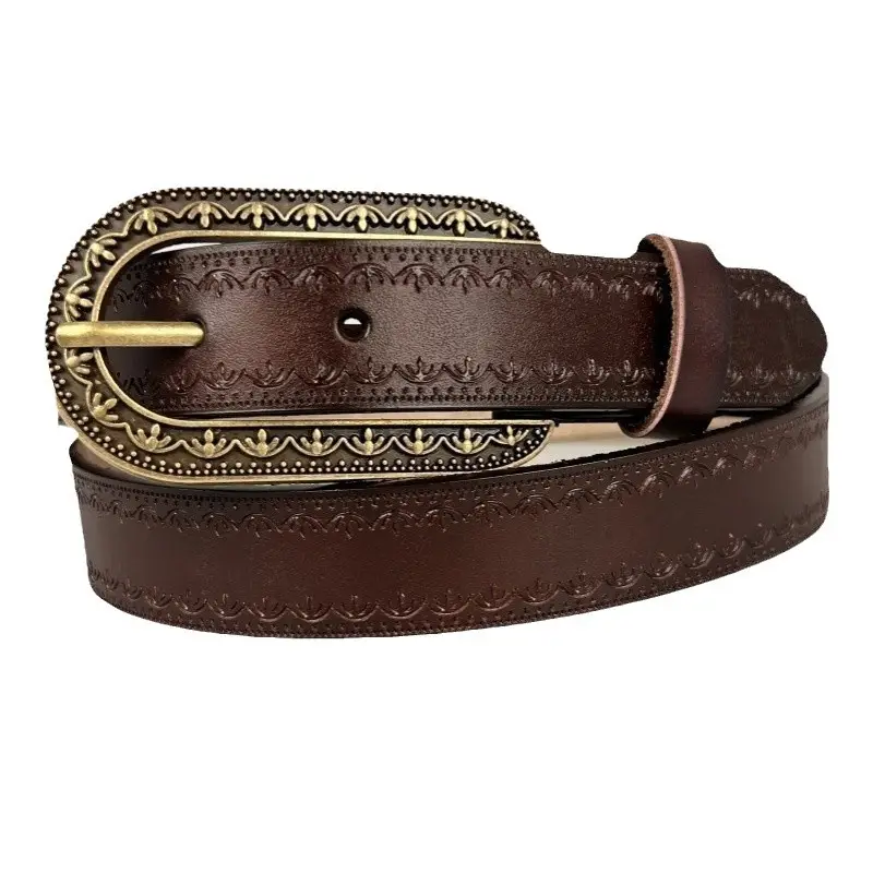Red Distressed Leather Belt with Gold Buckle