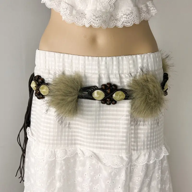 New Rabbit Fur Belt for Women Europe America Cross Border