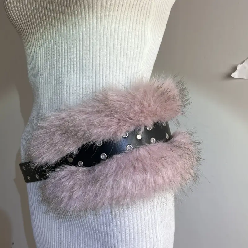 New Rabbit Fur Belt for Women Europe America Cross Border