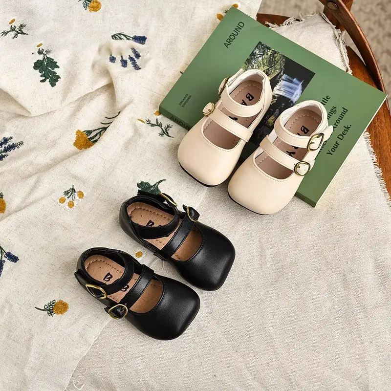 Black Princess Baby Shoes with Gold Buckle Sole