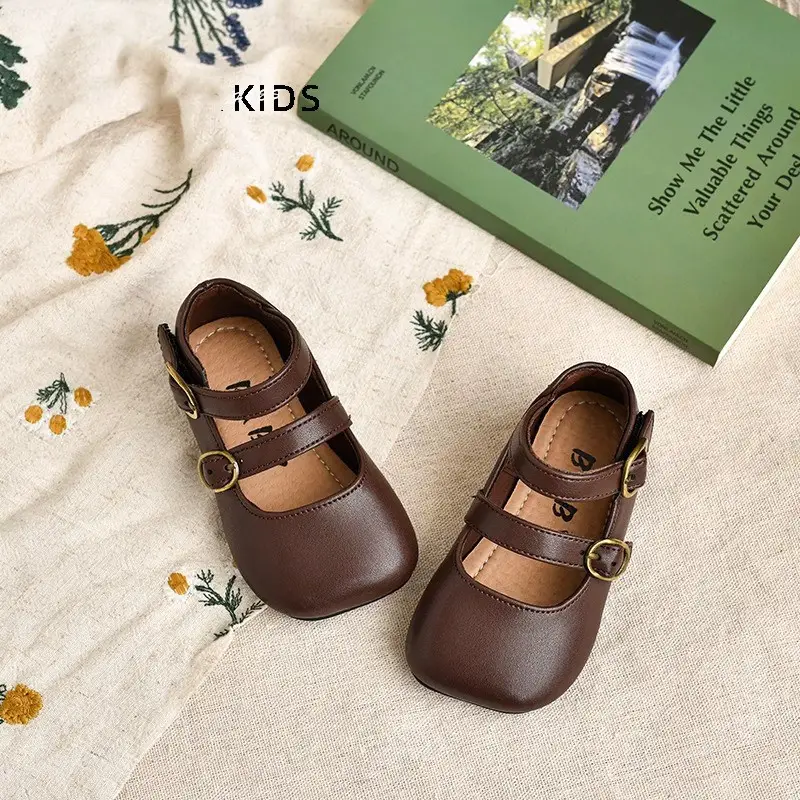 Black Princess Baby Shoes with Gold Buckle Sole