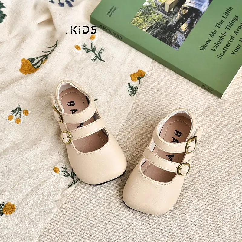 Black Princess Baby Shoes with Gold Buckle Sole