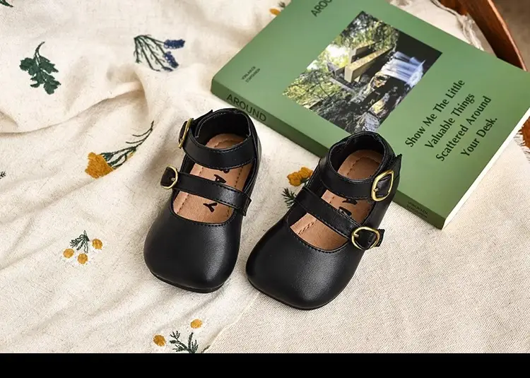 Black Princess Baby Shoes with Gold Buckle Sole — feature 1