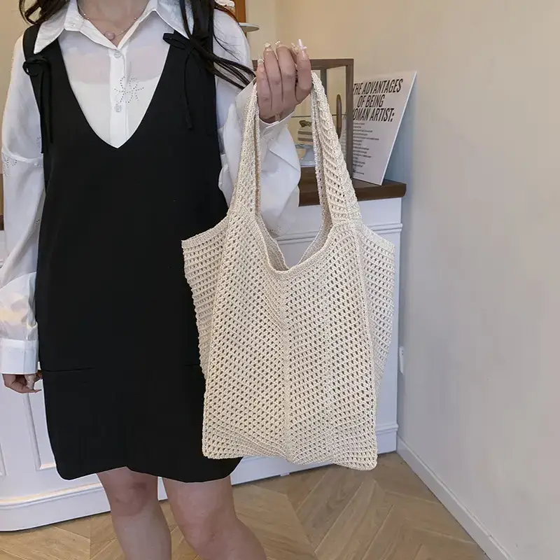 Women's Cotton Lazy Bag Large Capacity White - Image 4