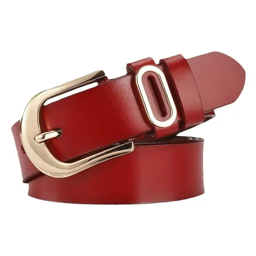 Women's Brown Genuine Leather Belt with Gold Buckle - Image 10
