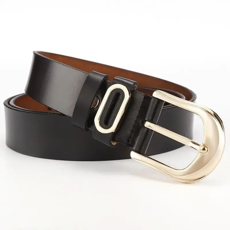 Women's Brown Genuine Leather Belt with Gold Buckle — feature 10