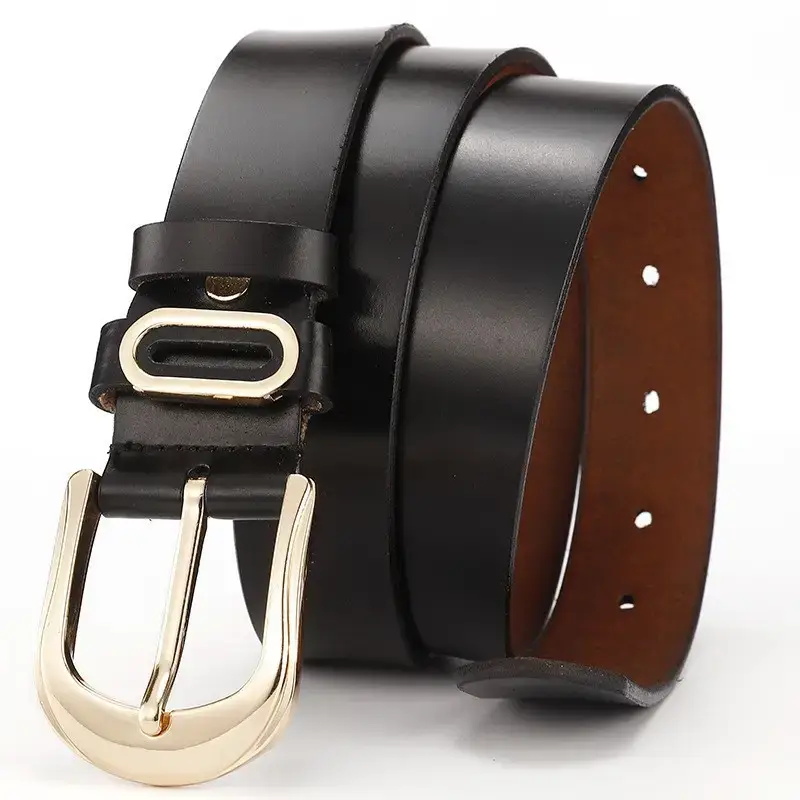 Women's Brown Genuine Leather Belt with Gold Buckle — feature 2