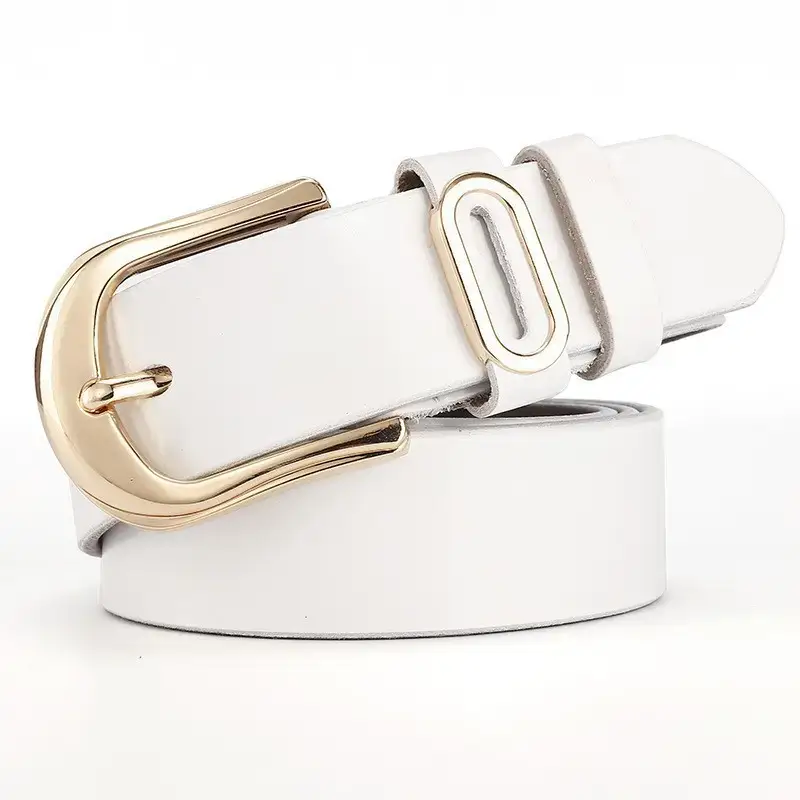 Women's Brown Genuine Leather Belt with Gold Buckle — feature 3