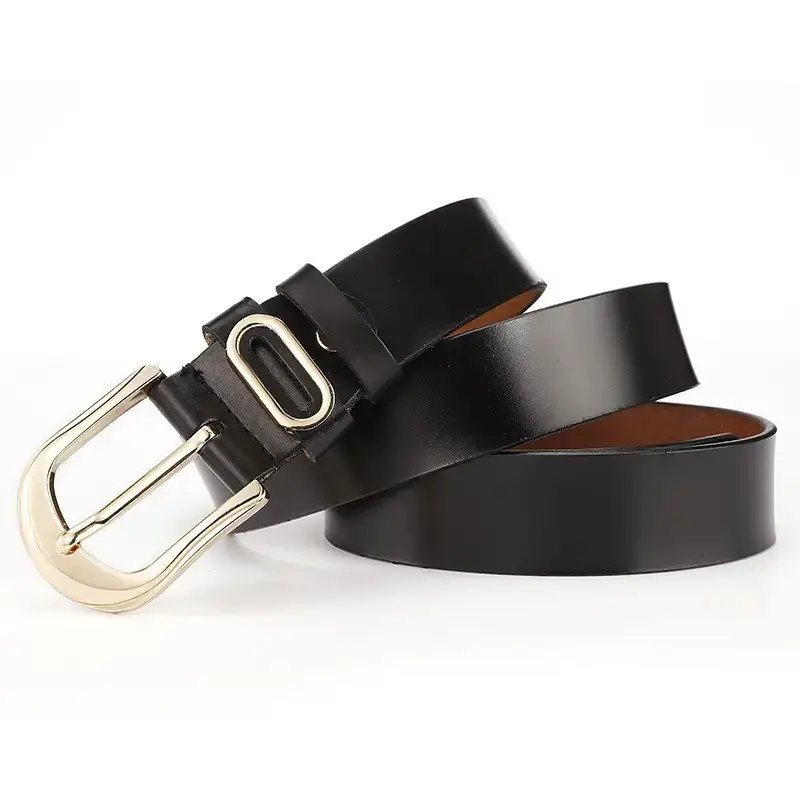 Women's Brown Genuine Leather Belt with Gold Buckle — feature 6
