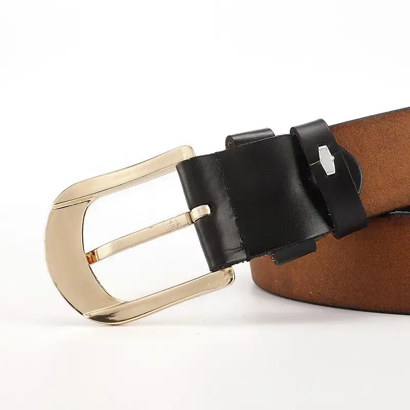Women's Brown Genuine Leather Belt with Gold Buckle — feature 8