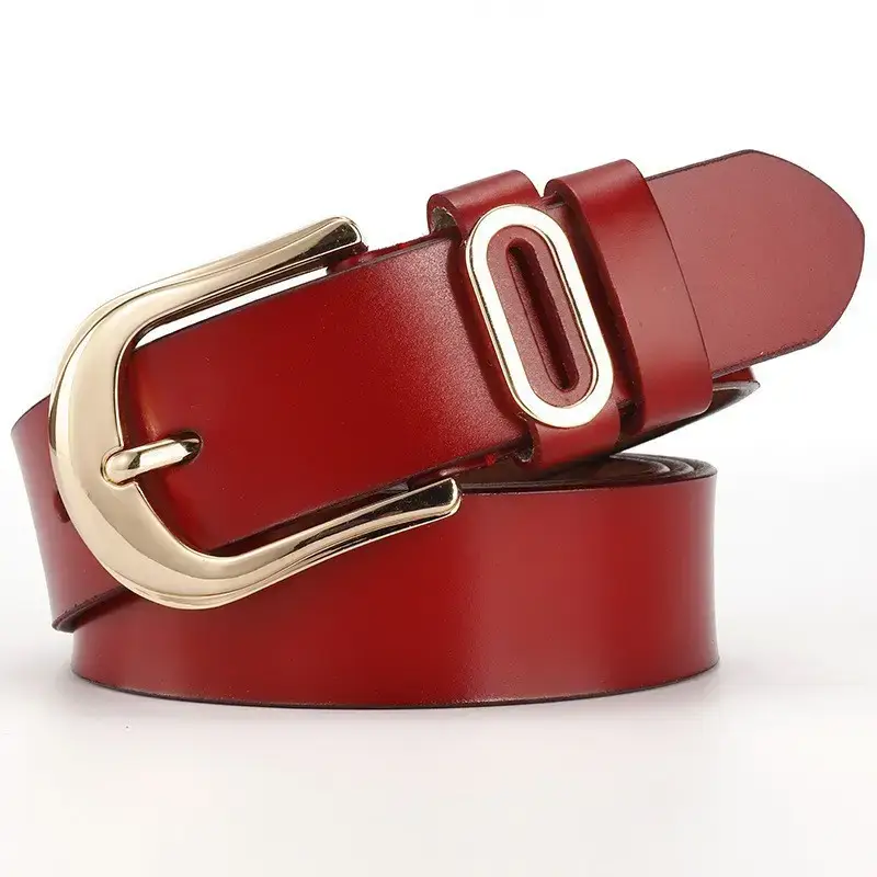 Women's Brown Genuine Leather Belt with Gold Buckle — feature 9