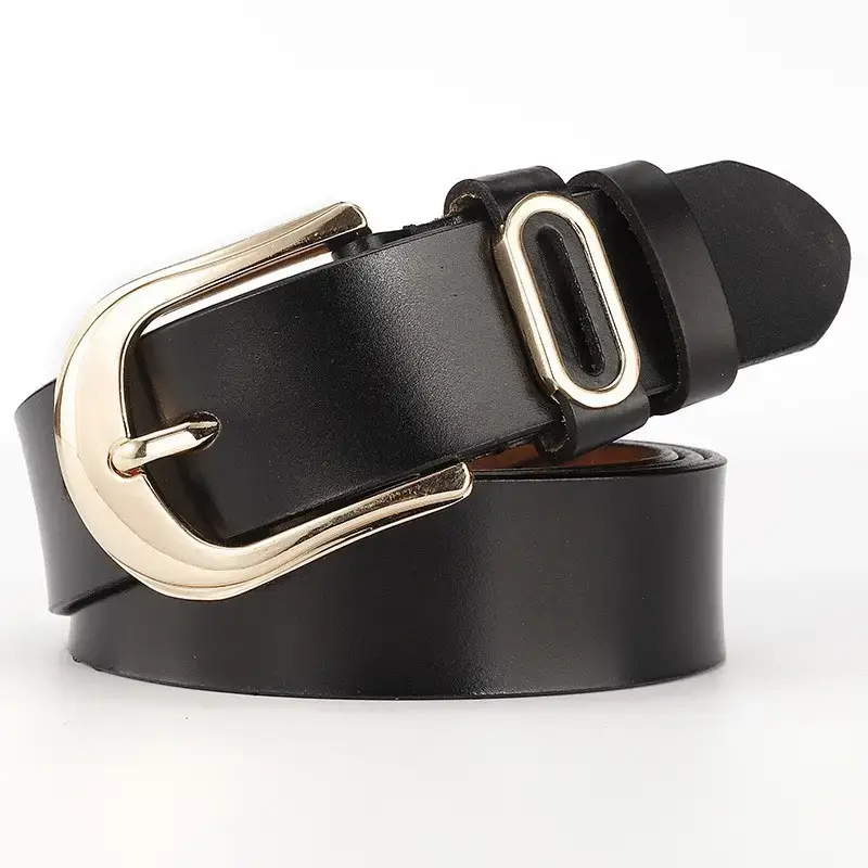 Women's Brown Genuine Leather Belt with Gold Buckle - Image 2