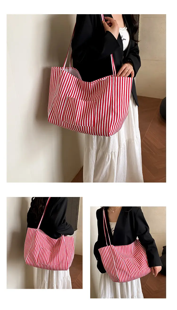 Women Striped Canvas Tote Bag Large Capacity 2025 — feature 16