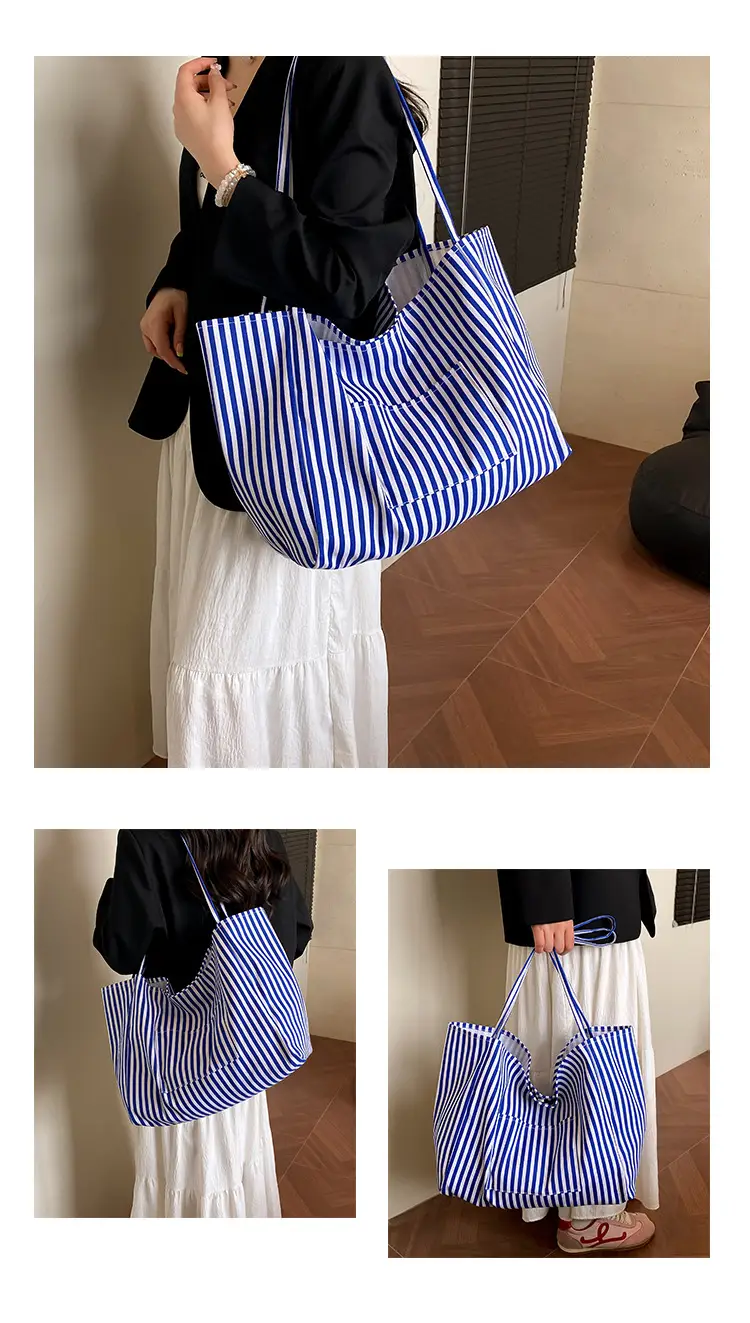 Women Striped Canvas Tote Bag Large Capacity 2025 — feature 17