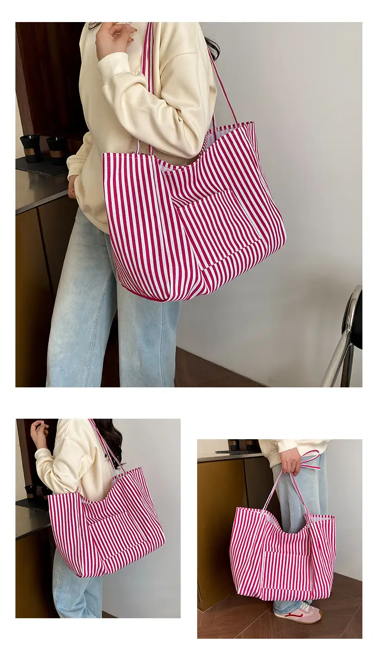 Women Striped Canvas Tote Bag Large Capacity 2025 — feature 18