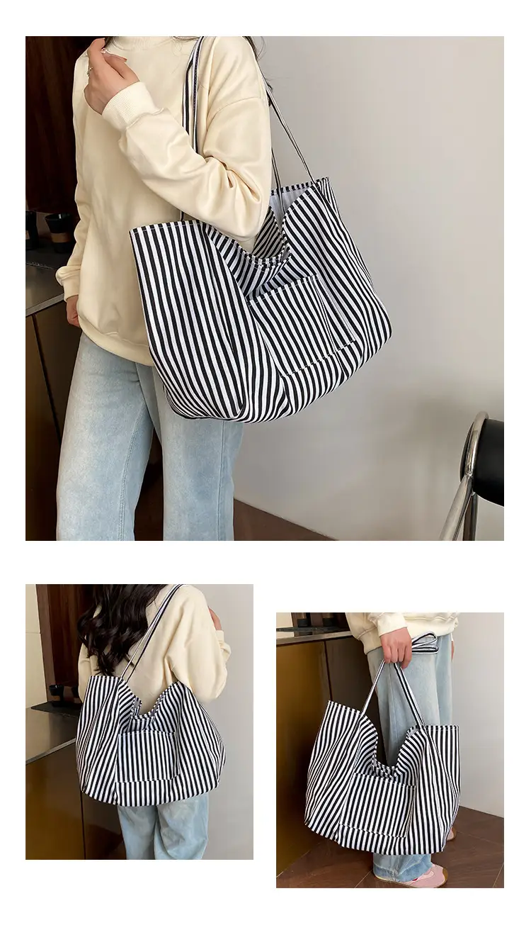 Women Striped Canvas Tote Bag Large Capacity 2025 — feature 19