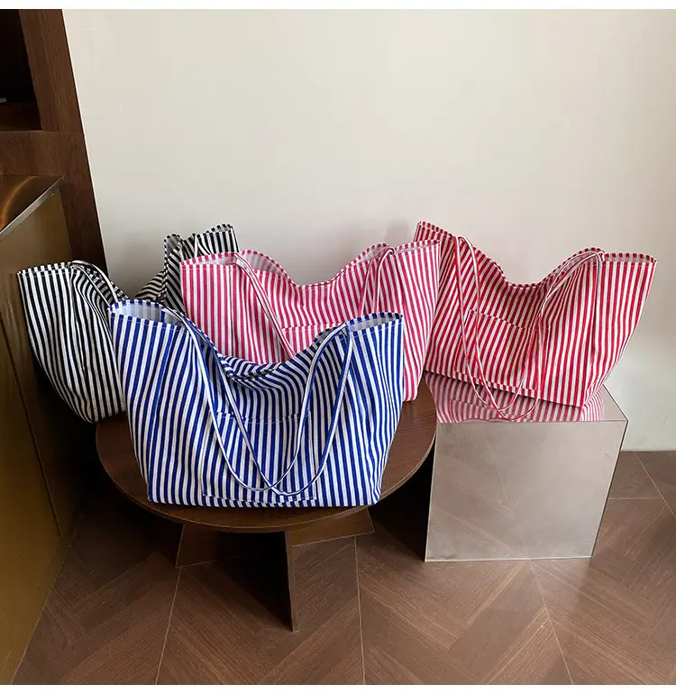Women Striped Canvas Tote Bag Large Capacity 2025 — feature 20