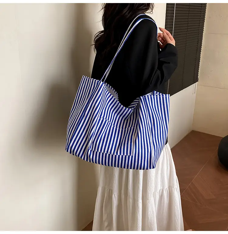 Women Striped Canvas Tote Bag Large Capacity 2025 — feature 8
