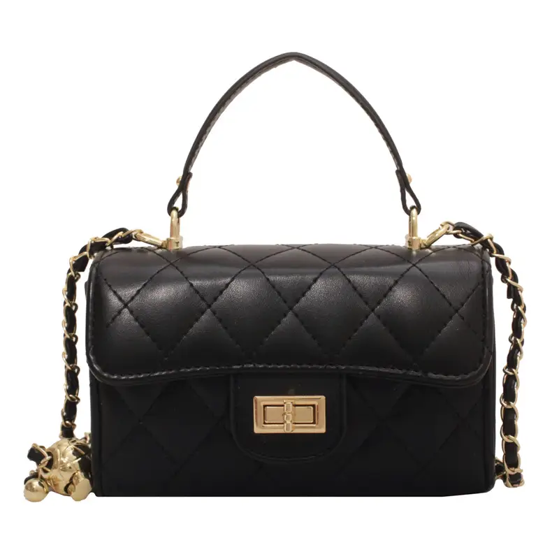 Black Quilted Chain Shoulder Bag for Women - Image 13