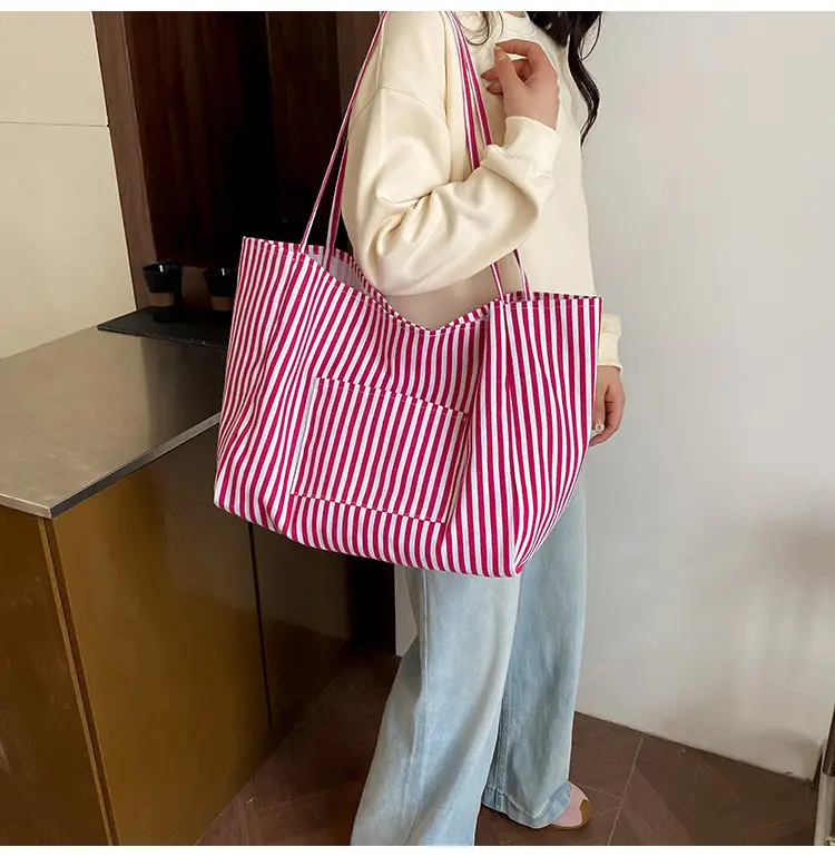 Red Striped Women's Hand Tote Bag 2025 Spring New Arrival — feature 9