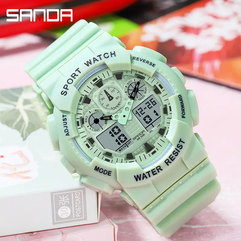 Sanda Green Dual Display Waterproof Men's Watch - Image 19
