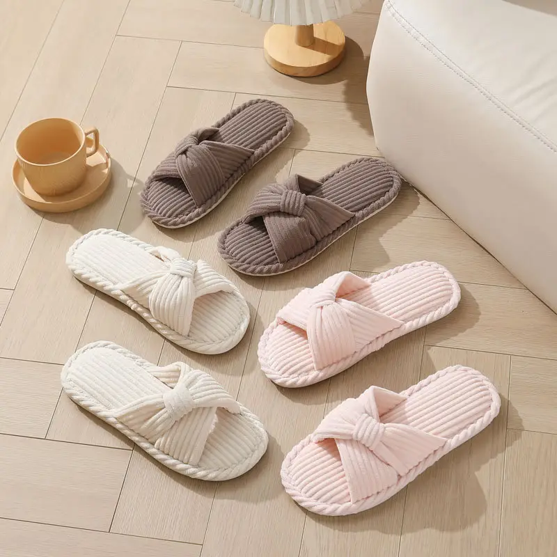 Cross-border New Corduroy Cross Cotton Slippers Autumn and Winter Household Wholesale Indoor Home Warm Slippers Women's Winter