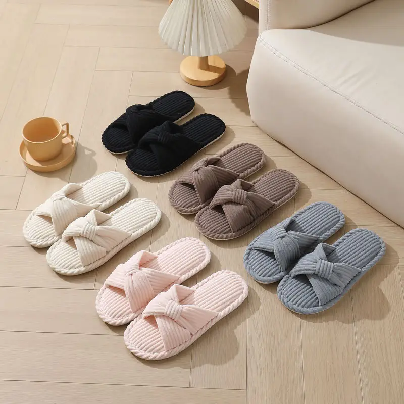 Cross-border New Corduroy Cross Cotton Slippers Autumn and Winter Household Wholesale Indoor Home Warm Slippers Women's Winter