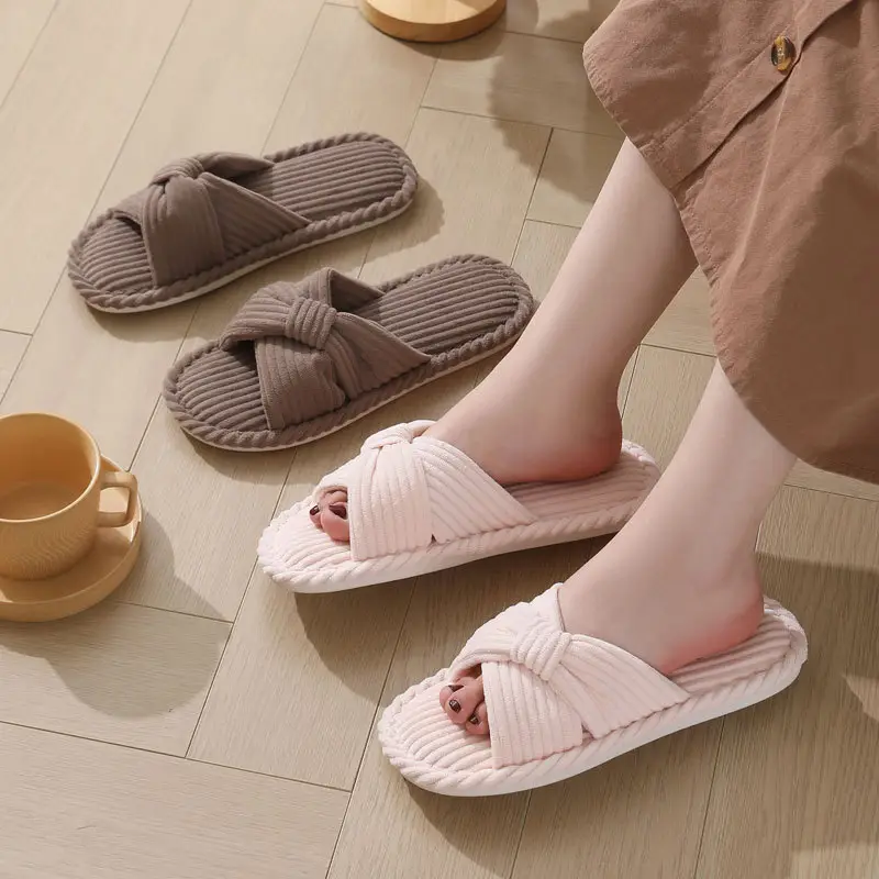 Cross-border New Corduroy Cross Cotton Slippers Autumn and Winter Household Wholesale Indoor Home Warm Slippers Women's Winter — feature 4