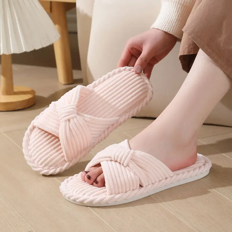 Cross-border New Corduroy Cross Cotton Slippers Autumn and Winter Household Wholesale Indoor Home Warm Slippers Women's Winter — feature 7
