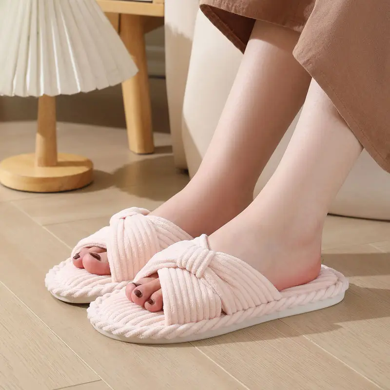 Cross-border New Corduroy Cross Cotton Slippers Autumn and Winter Household Wholesale Indoor Home Warm Slippers Women's Winter — feature 8