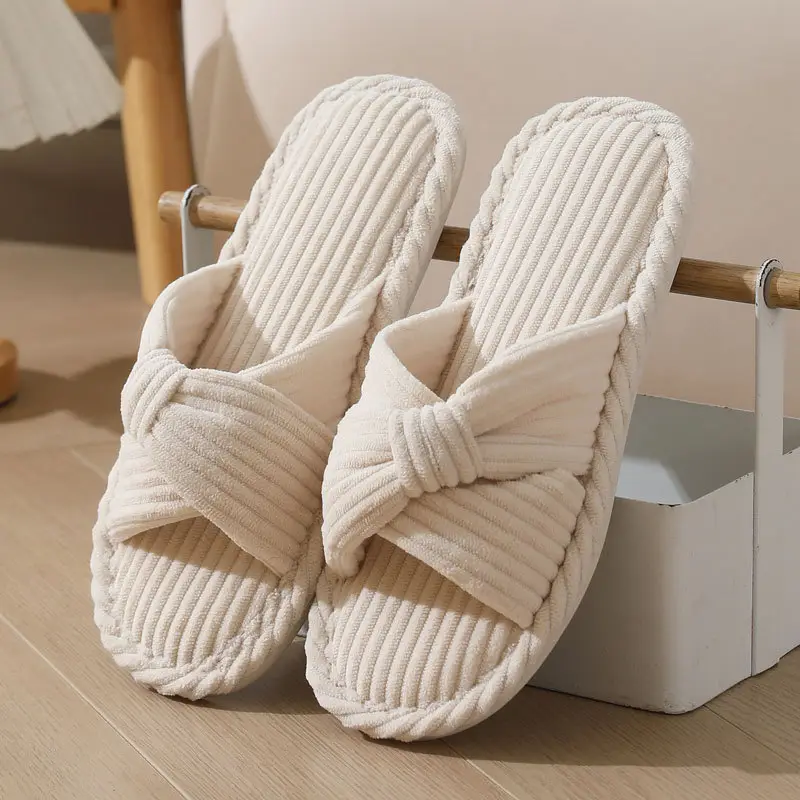 Cross-border New Corduroy Cross Cotton Slippers Autumn and Winter Household Wholesale Indoor Home Warm Slippers Women's Winter