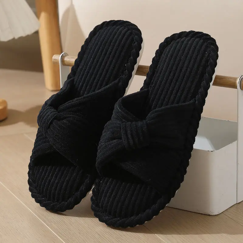 Cross-border New Corduroy Cross Cotton Slippers Autumn and Winter Household Wholesale Indoor Home Warm Slippers Women's Winter