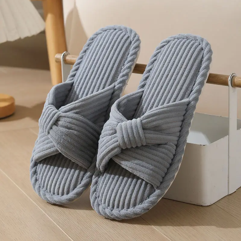 Cross-border New Corduroy Cross Cotton Slippers Autumn and Winter Household Wholesale Indoor Home Warm Slippers Women's Winter