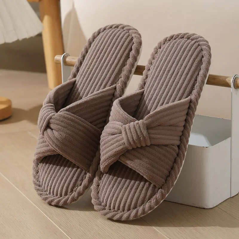 Cross-border New Corduroy Cross Cotton Slippers Autumn and Winter Household Wholesale Indoor Home Warm Slippers Women's Winter