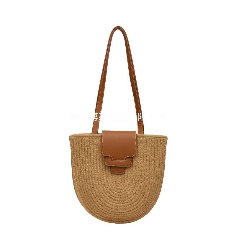 Vintage Woven Shoulder Bag with Crossbody Strap Brown - Image 7